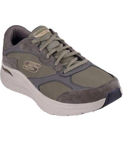 Mens 2.0 the keep leather arch fit trainers olive Skechers