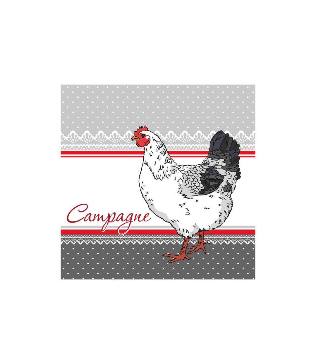 Lot de 20 Serviettes en Papier Coq Campagne 33x33cm Gris