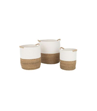 Lot de 3 Paniers de Rangement Eddie 45cm Naturel & Blanc