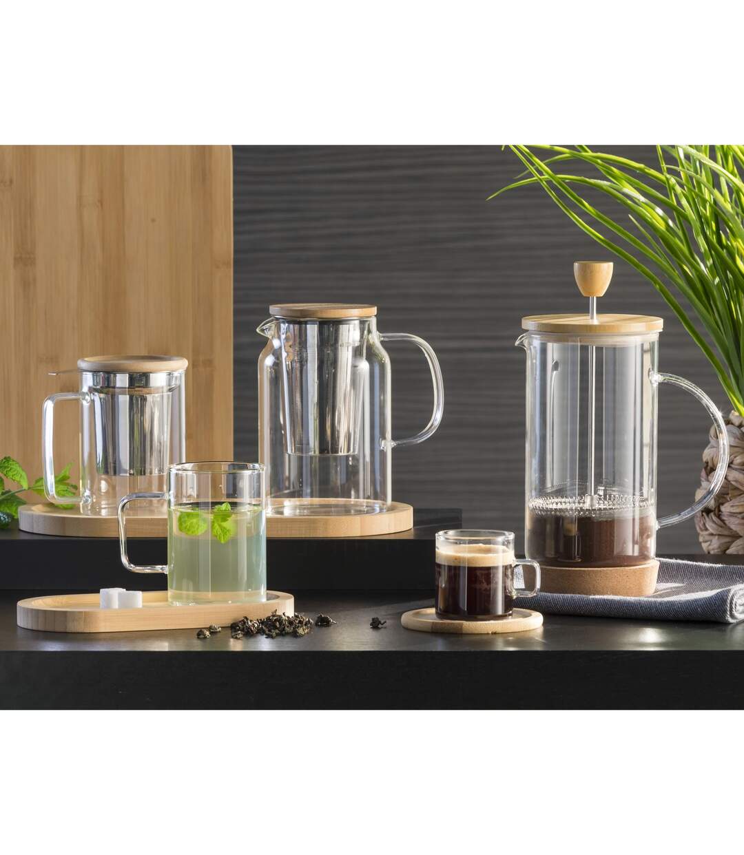 Lot de 6 Dessous de verre en bambou et son rack de rangement-3