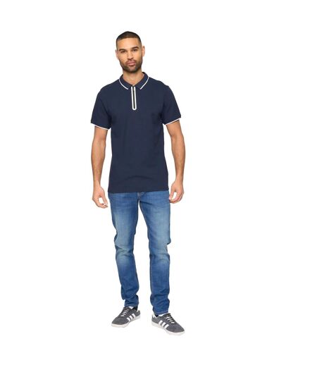 Mens Oakden Front Zip Polo Shirt Navy Bewley & Ritch