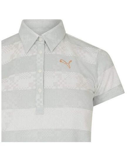 Womens/ladies Bordered Stripes Polo Shirt Grey White Puma