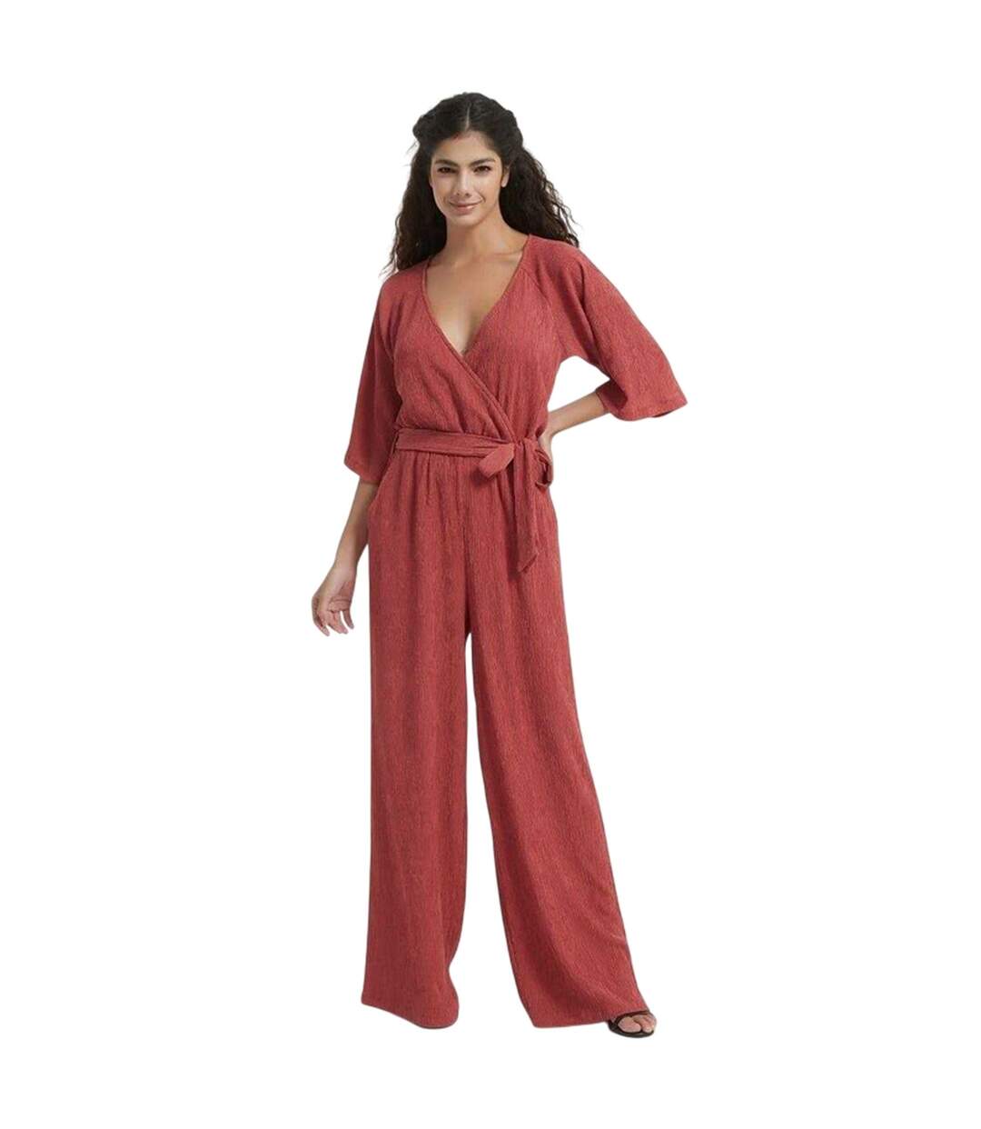Combinaison Manches ¾ Motif/style Froissé Femme Rouge Pastel Be You-2