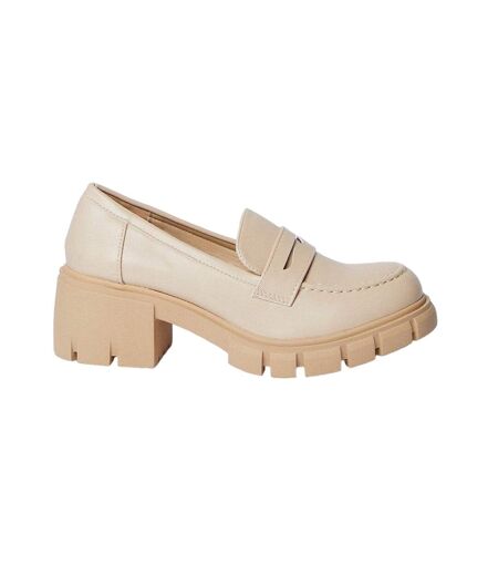 Womens/ladies Neddie Chunky Penny Loafers Beige Faith