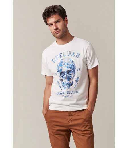 tshirt col rond avec tête de mort et fleurs bleues SIDEREAL