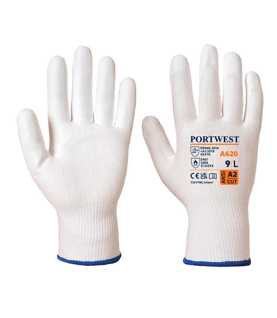 Unisex adult a620 lr pu palm cut resistant gloves l white Portwest-1