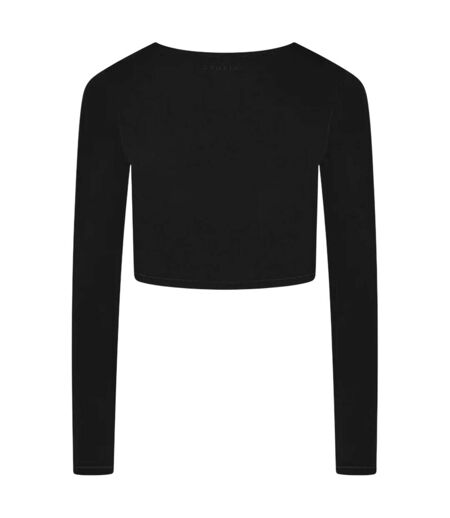 Womens/ladies Luxe Scoop Neck Slim Crop T-shirt Black Gym King