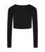 Womens/ladies Luxe Scoop Neck Slim Crop T-shirt Black Gym King-3