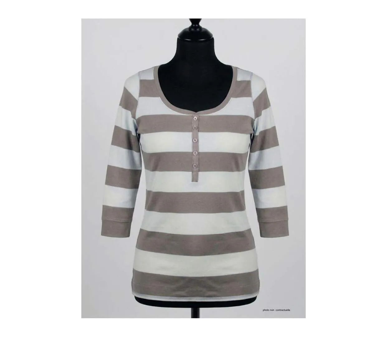 MAYFLOWER DOMINGO1 - Tee-shirt manches 3/4 beige en pur coton avec col boutonné-3