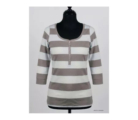 MAYFLOWER DOMINGO1 - Tee-shirt manches 3/4 beige en pur coton avec col boutonné