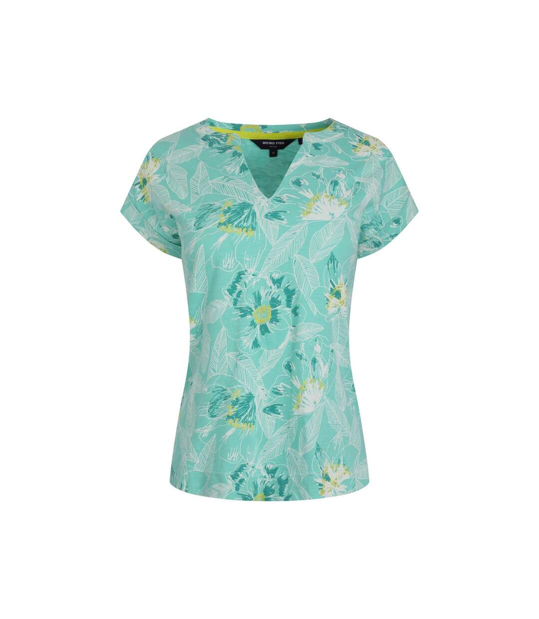 Womens/ladies Alia Printed Jersey Top Aqua Weird Fish-2