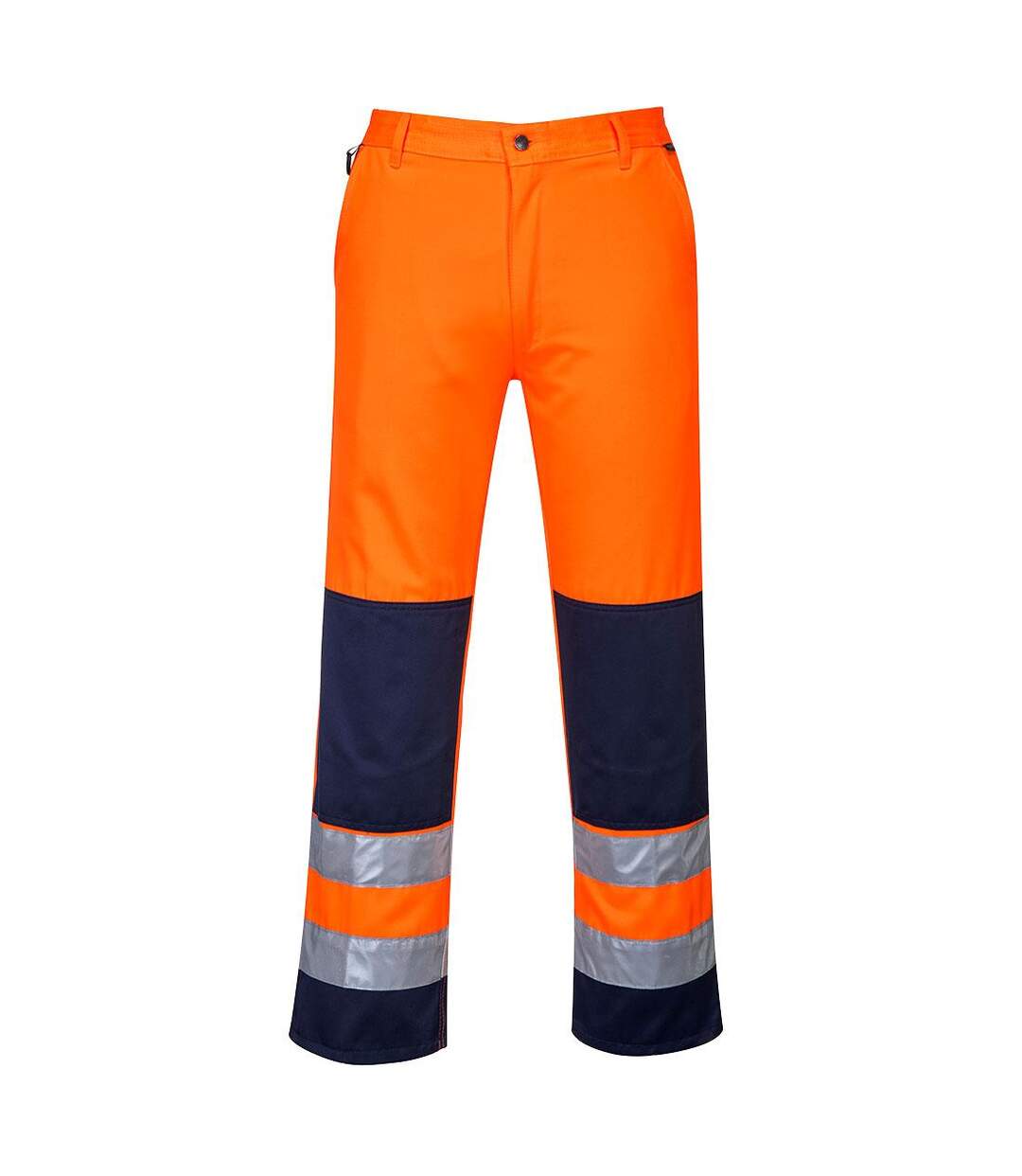 Mens seville contrast hi-vis safety work trousers orange/navy Portwest-1