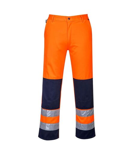 Portwest Mens Seville Contrast Hi-Vis Safety Work Trousers (Orange/Navy) - UTPW727
