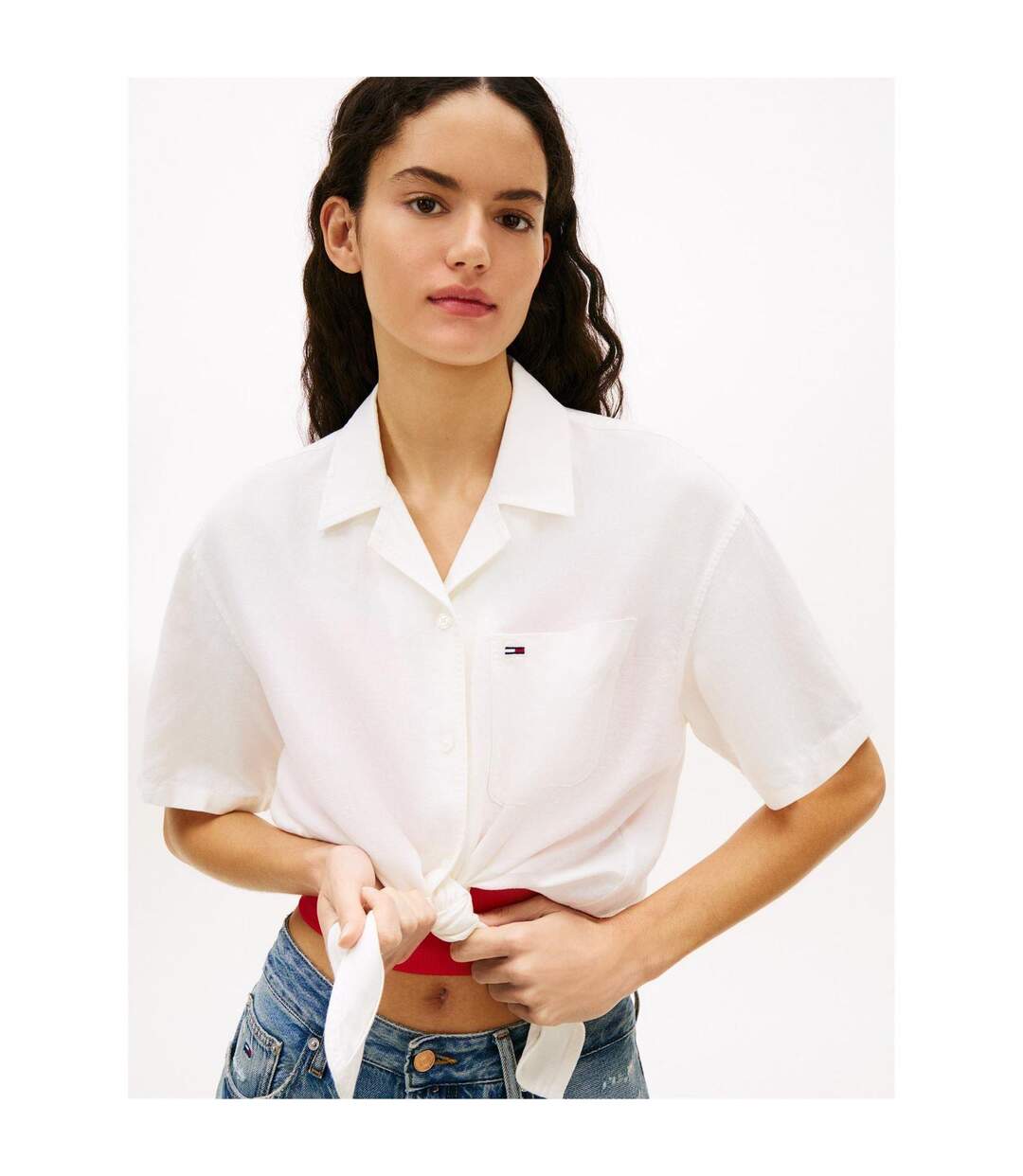 Chemise Manches Courtes Motif/style À Rayures Femme Écru Tommy Jeans-3