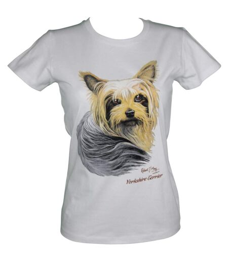 T-shirt femme manches courtes - chien yorkshire 13757 - blanc