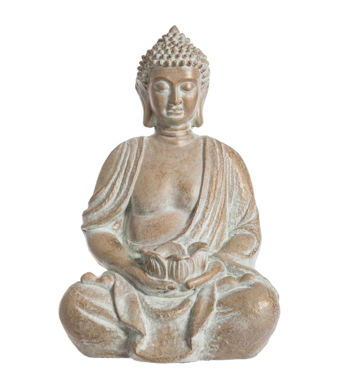 Statuette de Bouddha Eté Indien - H. 39 cm - Beige effet blanchi