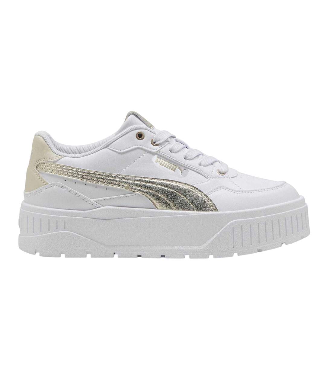 Womens/ladies Karmen Ii Leather Platform Trainers White Gold Puma-1