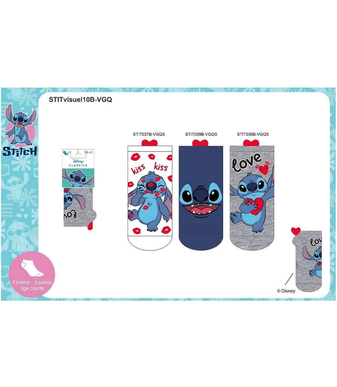 Chaussettes Pack Femme LILO ET STITCH Pack de 6 Paires SNEAKER 0543-4