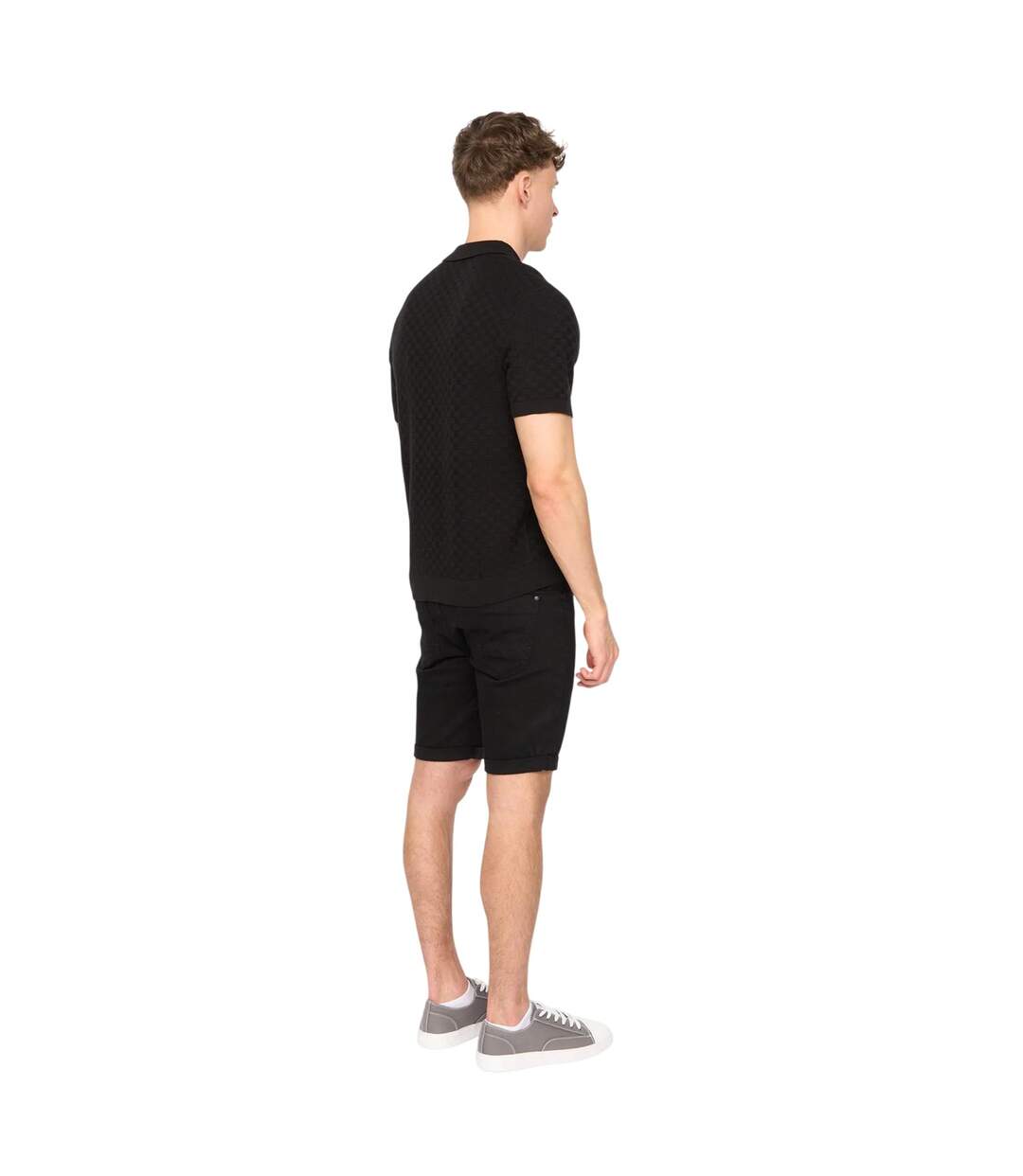 Mens Danvers Knitted Quarter Zip Polo Shirt Black Duck And Cover-3