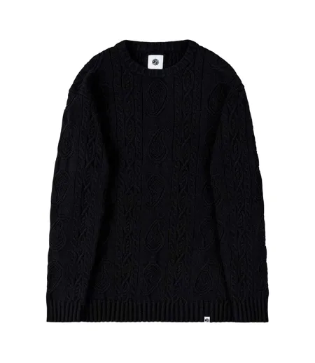 Mens Marylebone Cable Knit Long-sleeved Sweater Top Black Pretty Green