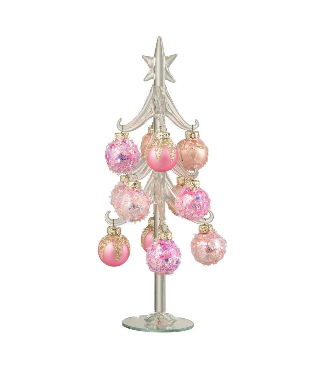 Sapin de Noël en Verre Boules 27cm Rose-1