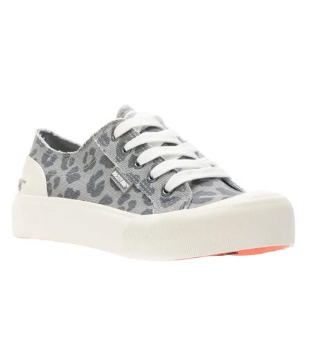 Womens/ladies Jazzin Plus Leopard Print Platform Trainers Grey Rocket Dog