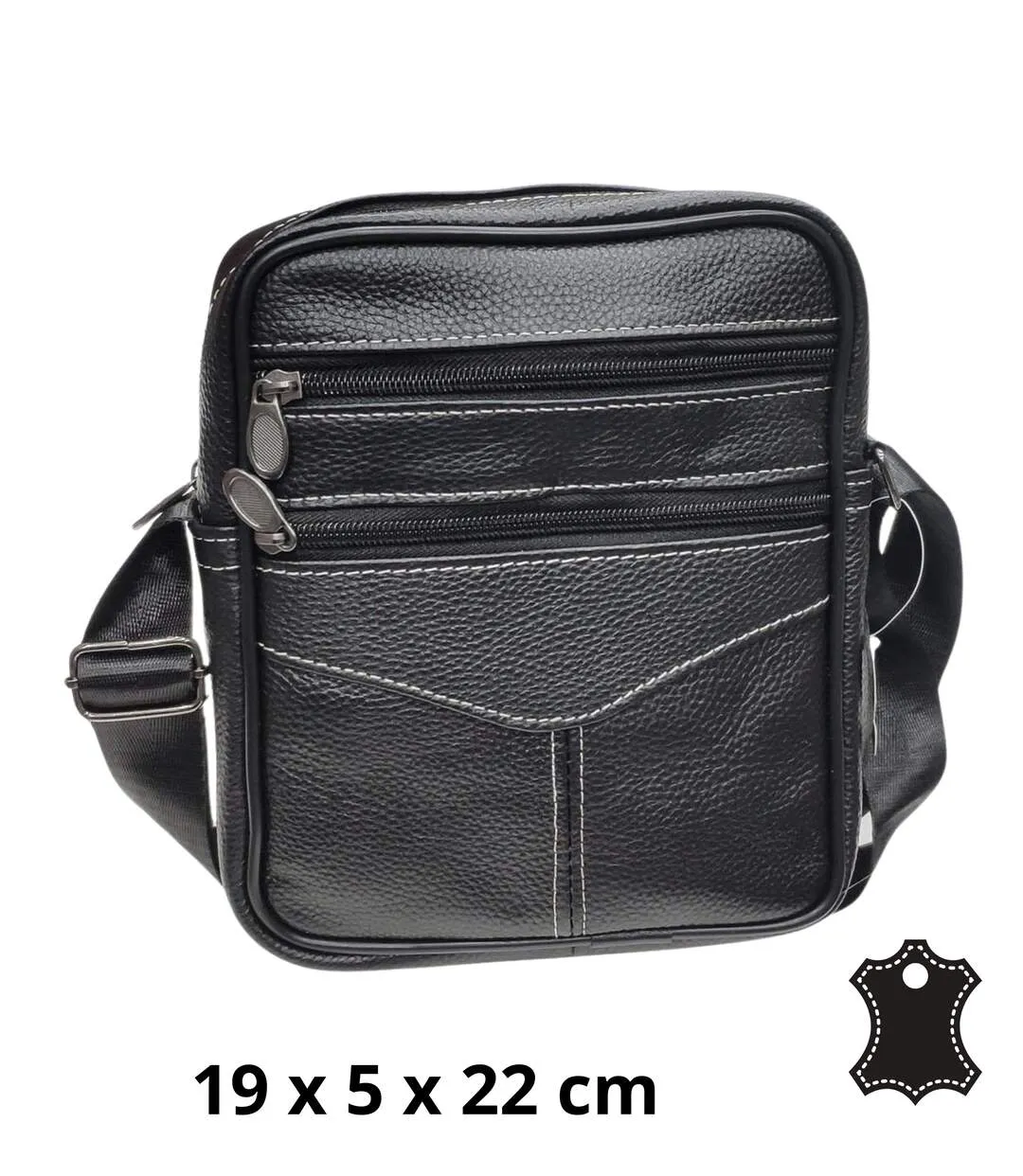 Sacoche bandoulière homme en CUIR - Sacoche multi poches - cuir vachette - Noir-1