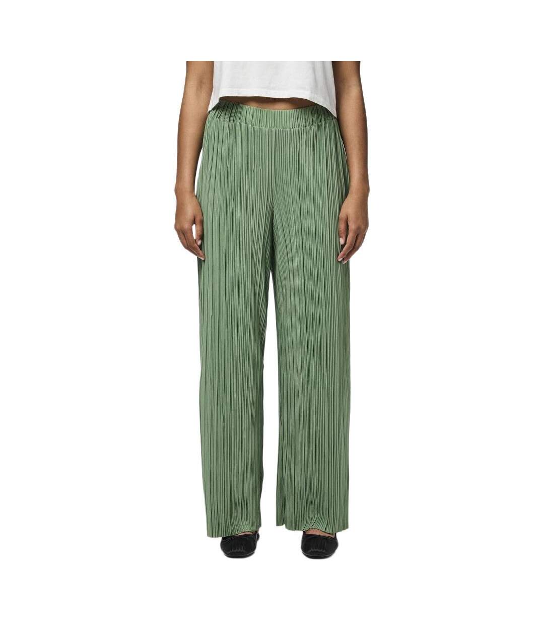 Pantalon fluide plissé vert femme pieces pammi-1