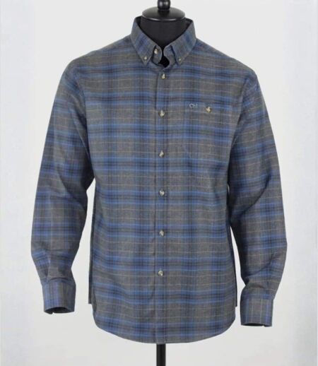CHALLENGER CH2007 — Chemise à carreaux manches longues gris, noir et bleu : chaleur en Coton gratté et coupe confort