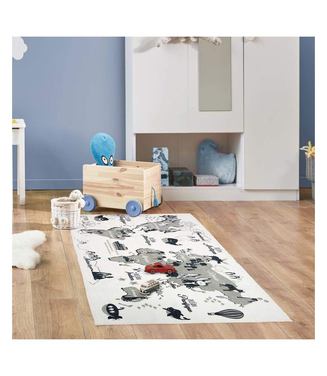 Tapis jeu enfant en coton 140x70 cm Mappemonde-2