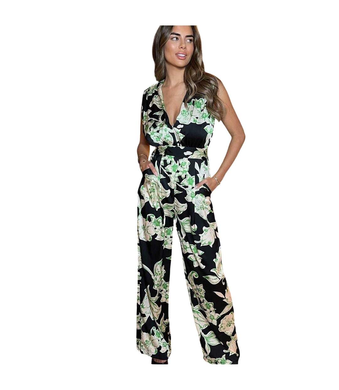 Combinaison Sans Manches Motif/style Floral Femme Noir Vert AX Paris-2