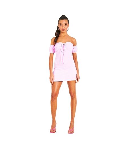 Robe Courte Milkmaid Femme Rose Missy Empire