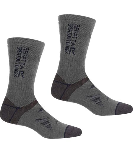 Pack Of 2  Unisex Adult Wool Hiking Boot Socks  Briar Grey Navy Regatta