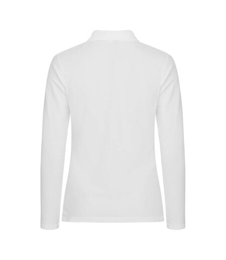 Womens/ladies Premium Stretch Long-sleeved Polo Shirt White Clique