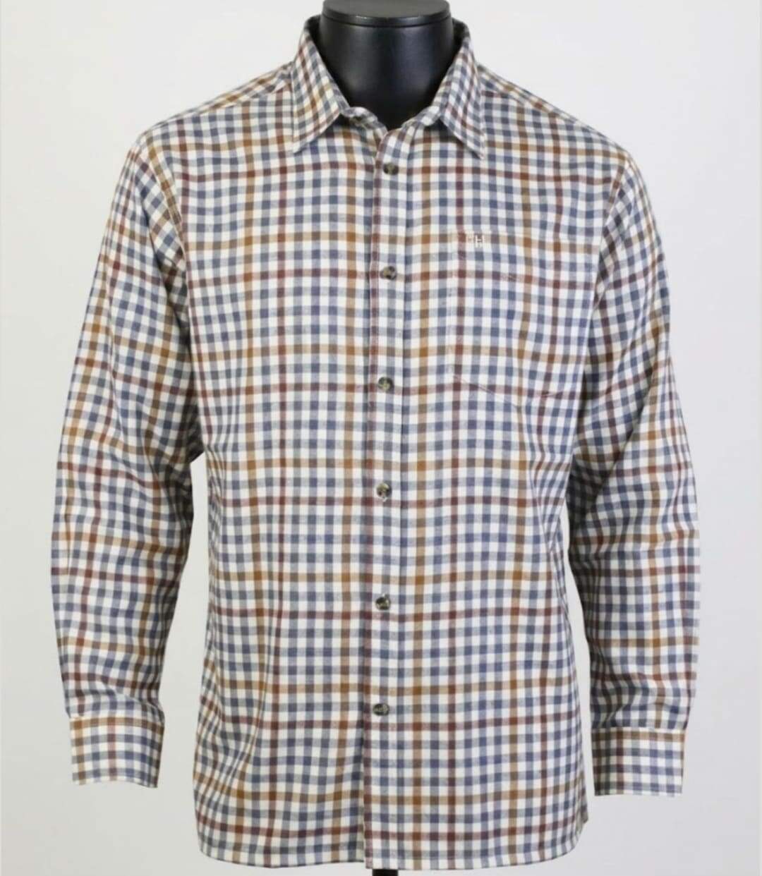 CHALLENGER TONUS1 — Chemise à carreaux manches longues camel et gris : chaleur et aisance en flanelle-3