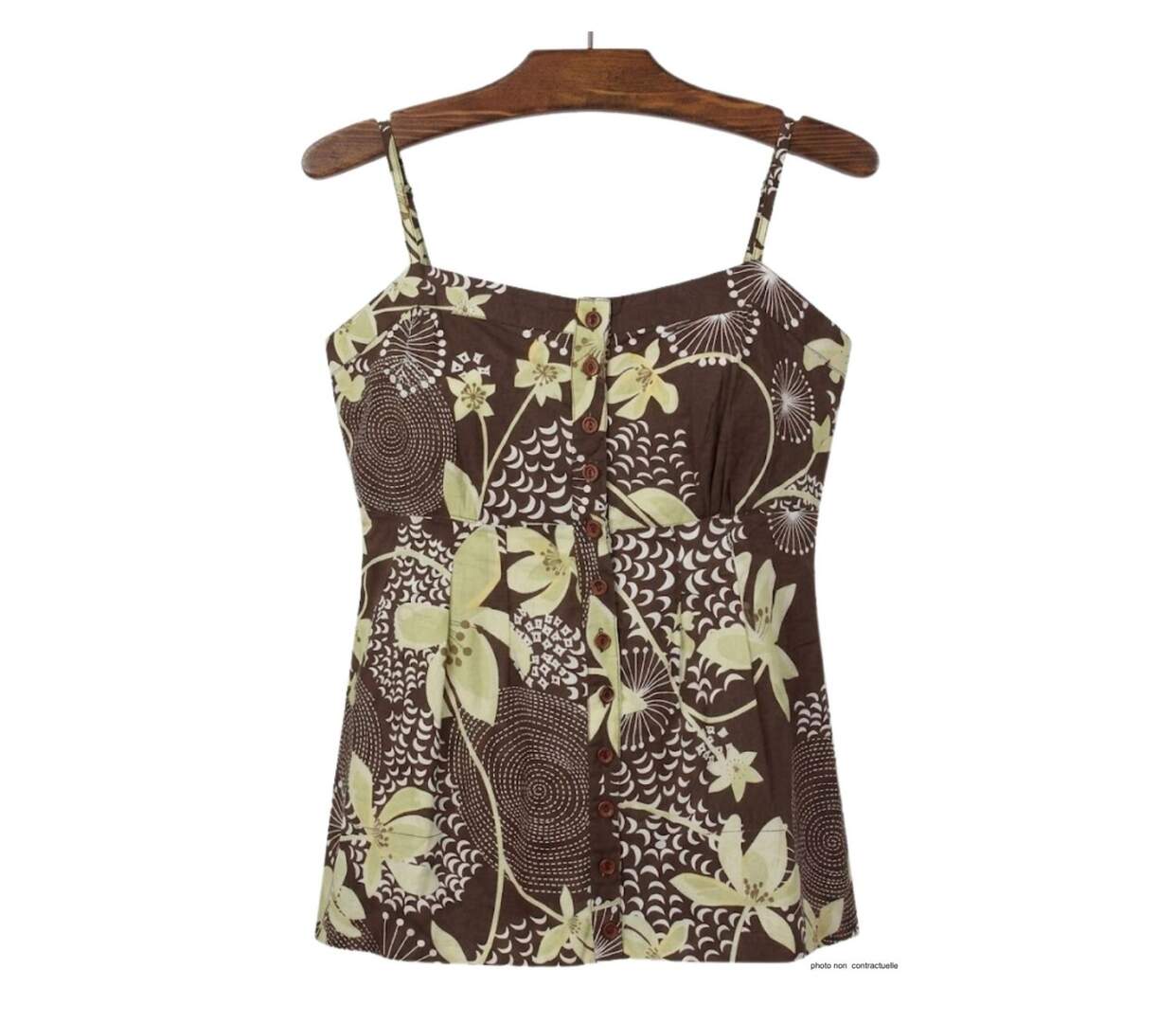 Chemisier top MAYFLOWER KF294MA marron et vert : le confort d'un coton cintré pour sublimer votre silhouette-2