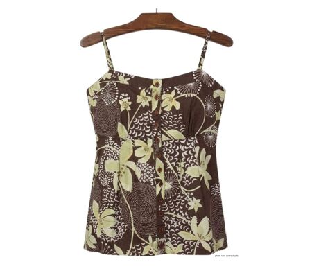 Chemisier top MAYFLOWER KF294MA marron et vert : le confort d'un coton cintré pour sublimer votre silhouette