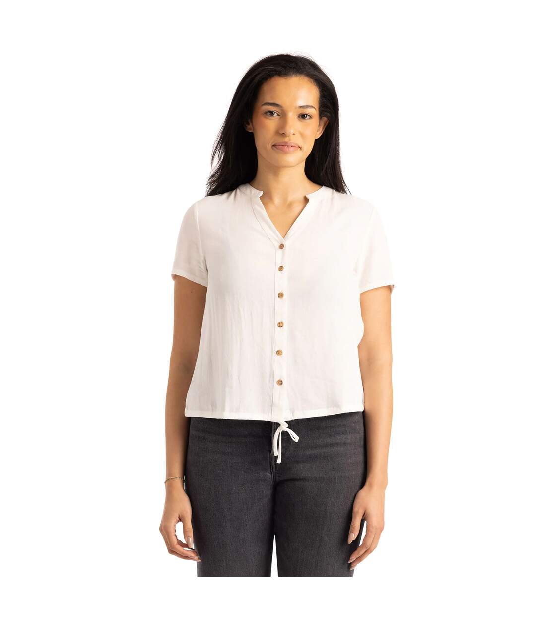 Haut Uni Boutonné À Manches Courtes Beatrice Femme Blanc Trespass-1