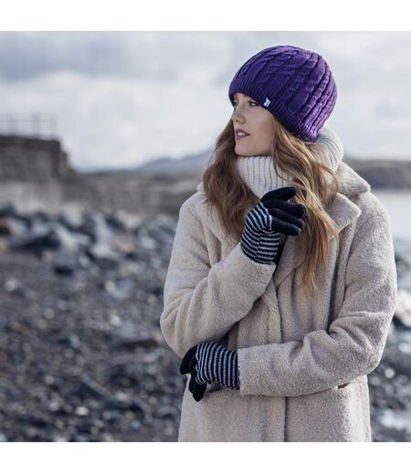 Ladies Cable Knit Fleece Lined Knitted Thermal Beanie Hat