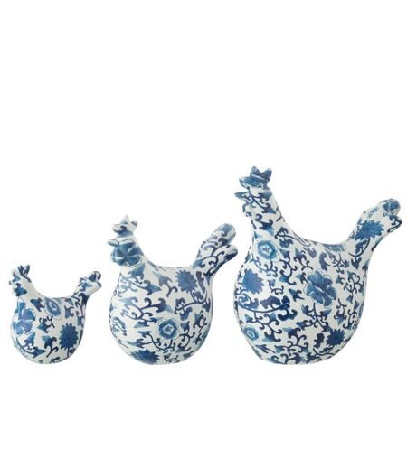 Lot de 3 Statuettes Coq Imprimé Alfredo 21cm Bleu & Blanc