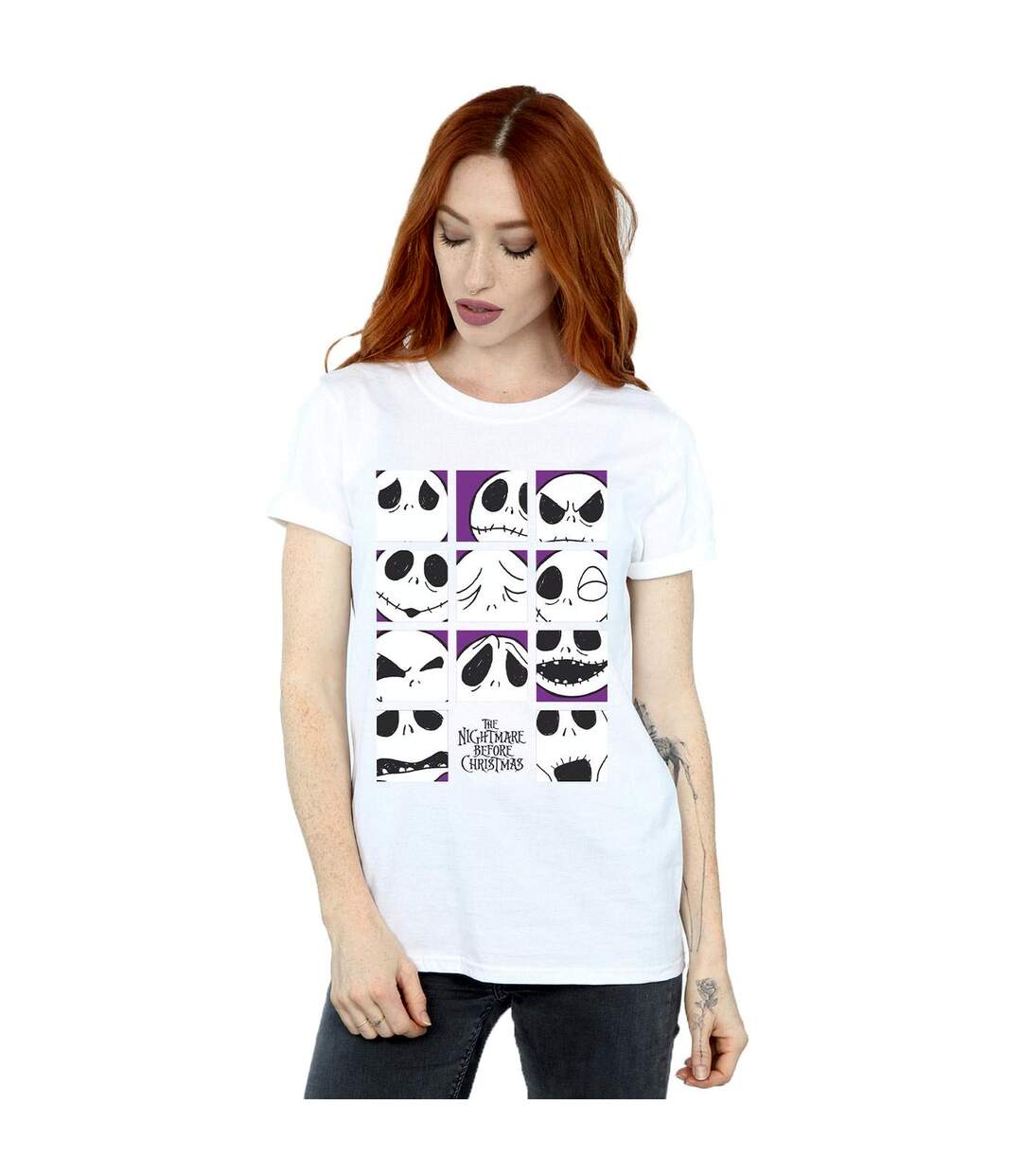 Disney Womens/Ladies Nightmare Before Christmas Many Faces Of Jack Squares Coton Boyfriend T-Shirt (Blanc) - UTBI41526-2