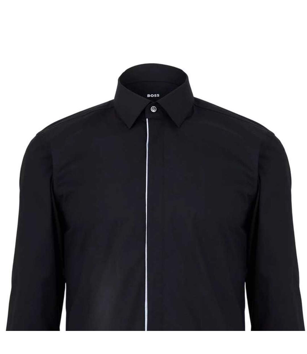 Chemise Manches Longues Motif/style Passepoil Contrasté Homme Noir Boss-3