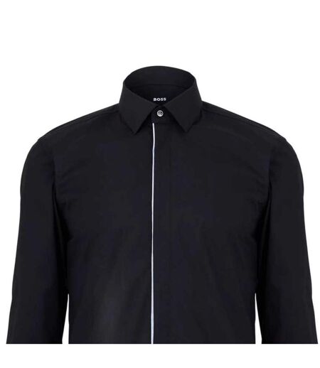 Chemise Manches Longues Motif/style Passepoil Contrasté Homme Noir Boss