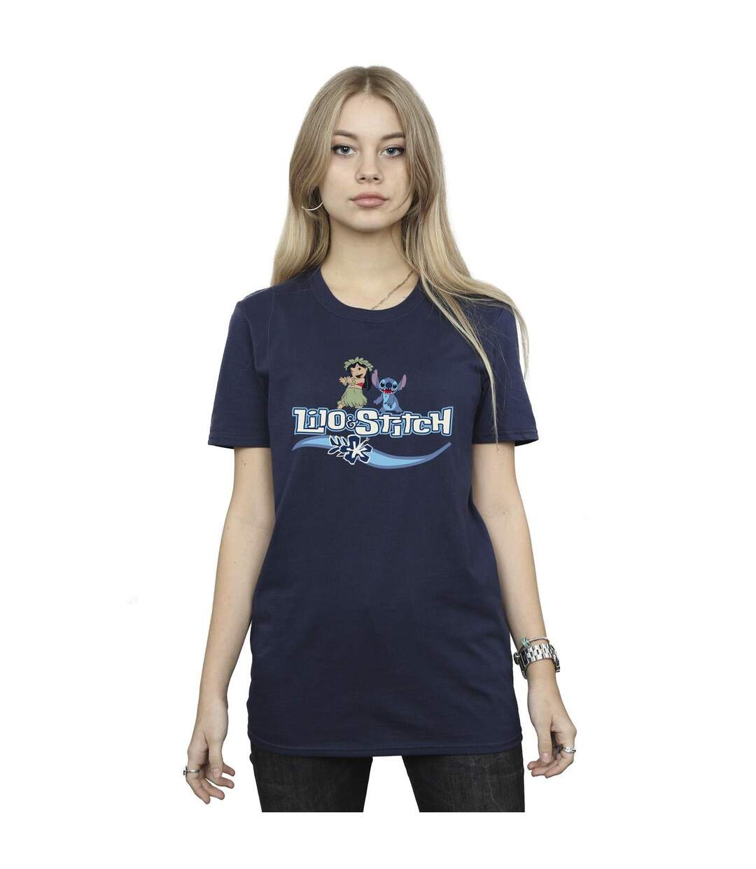 Disney Womens/Ladies Lilo And Stitch Characters Cotton Boyfriend T-Shirt (Bleu marine) - UTBI29761-1