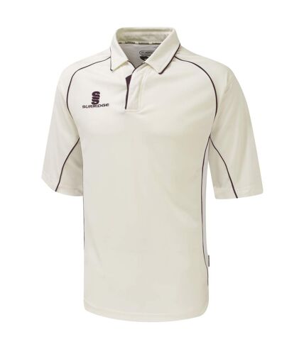 Surridge Mens/Youth Premier Sports 3/4 Sleeve Polo Shirt (White/Maroon trim)