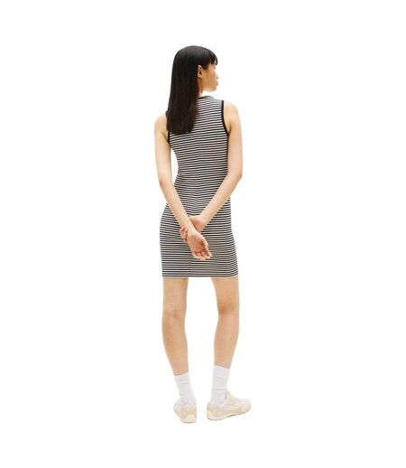 Womens/ladies Essential Ribbed Slim Tank Dress Black Ecru Tommy Jeans