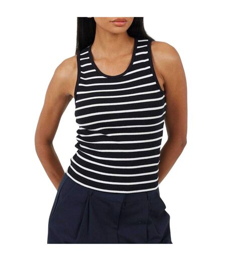 Womens/ladies Striped Tank Top Black Cream Brave Soul