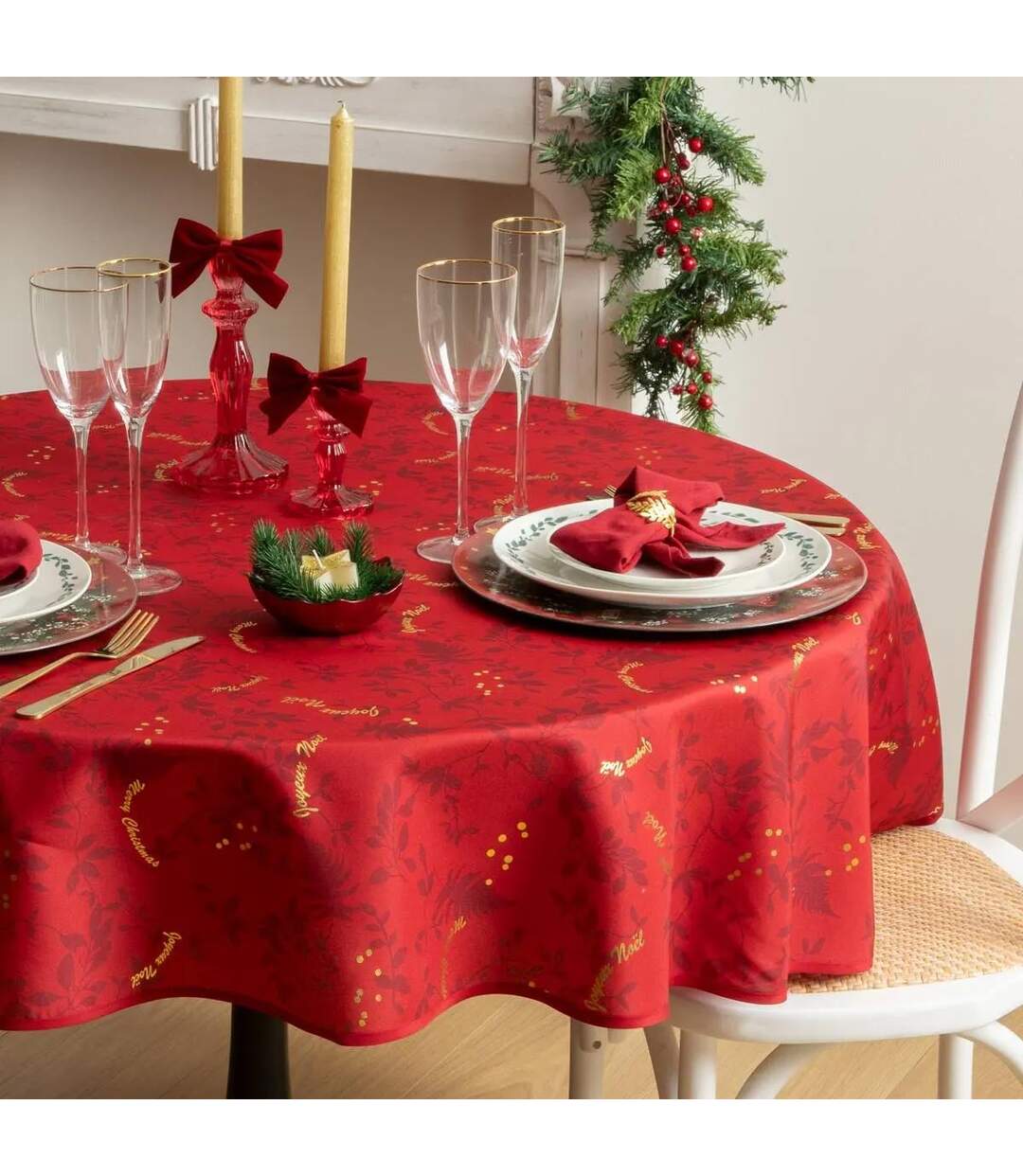 Nappe Antitache Ronde Maison des Couleurs 180cm Rouge-3