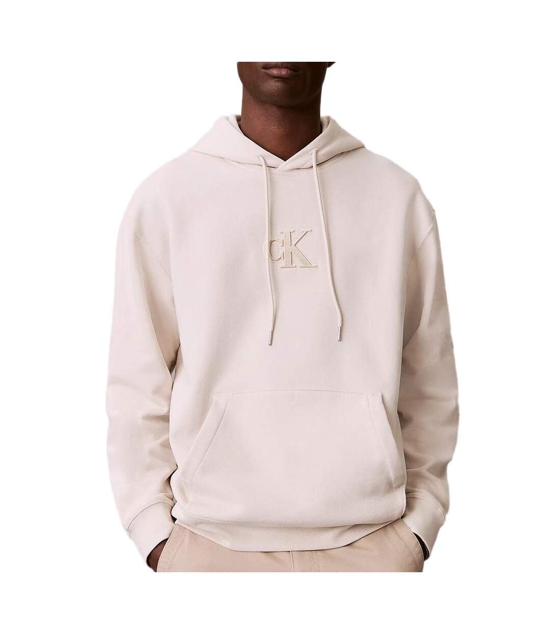 Sweat à capuche écru homme calvin klein jeans 350-1