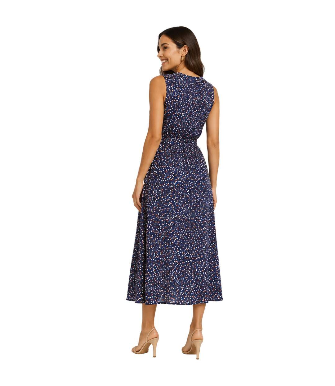Robe Portefeuille Sans Manches Motif/style À Pois Femme Bleu Marine Mela London-3